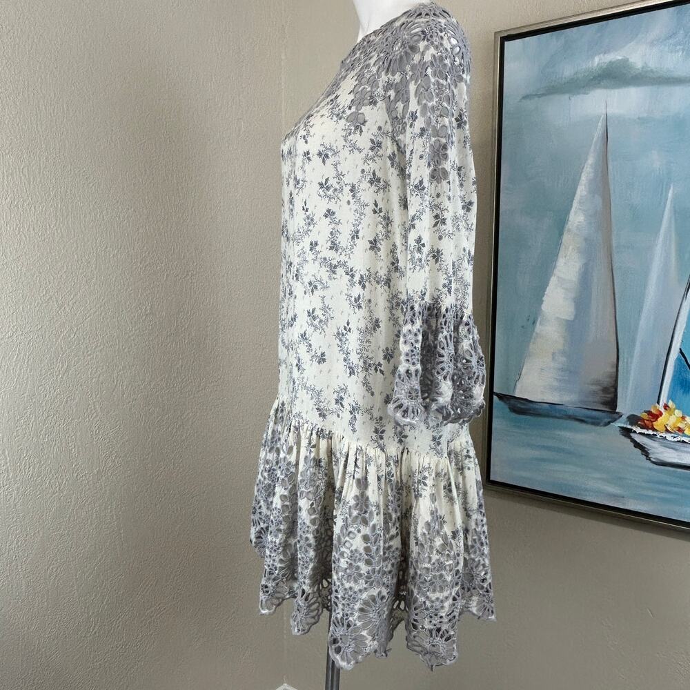 Ganni Dress “Emile” Broderie Anglaise Bell Sleeve in vanilla/blue Size 38 = US 6 - Picture 4 of 7